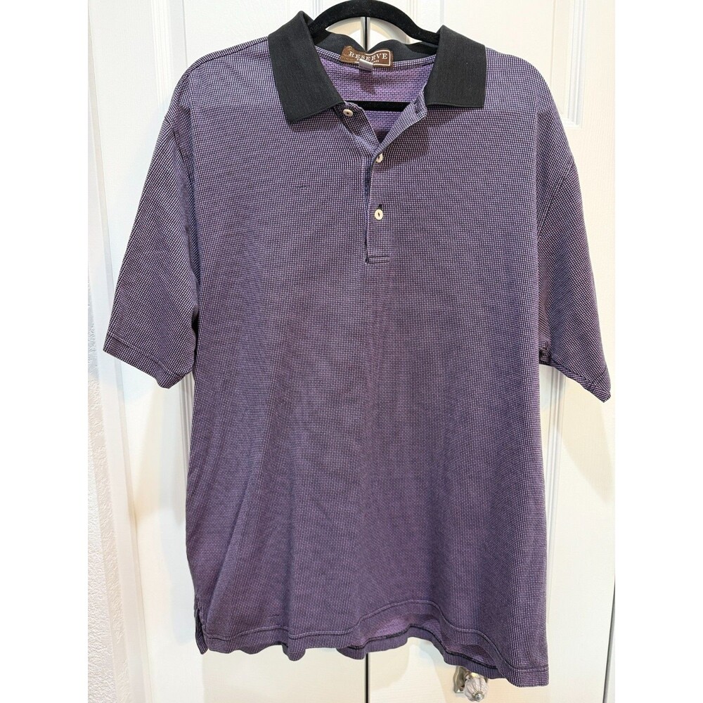 Patrick James Reserve Polo Shirt Mens XL Purple Geometric 100% Cotton Casual